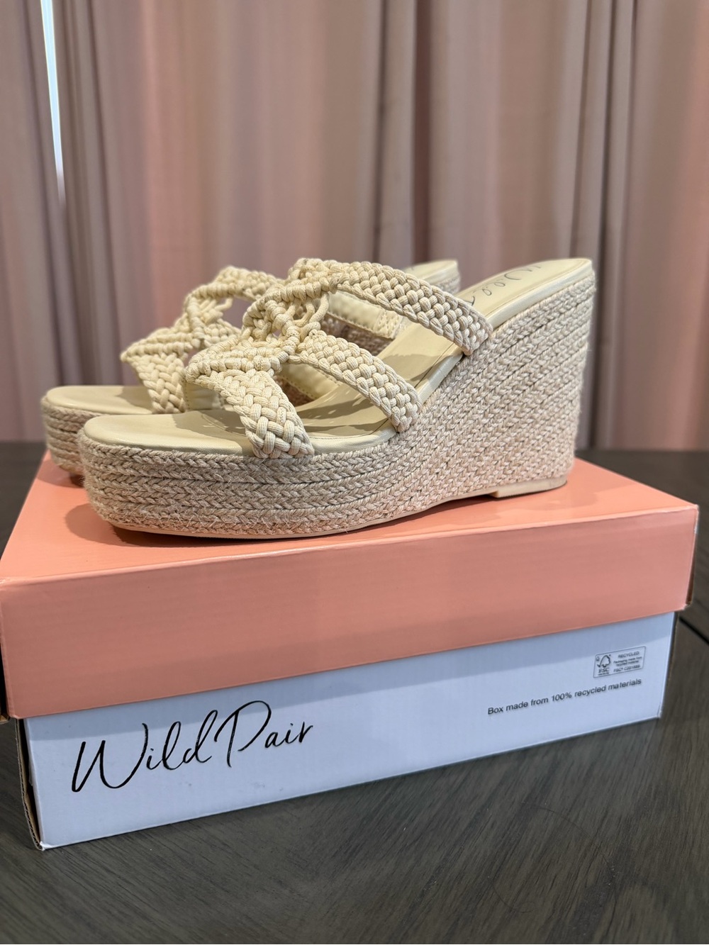 Wild Pair Neutral Braided Espadrille Wedge Sandals